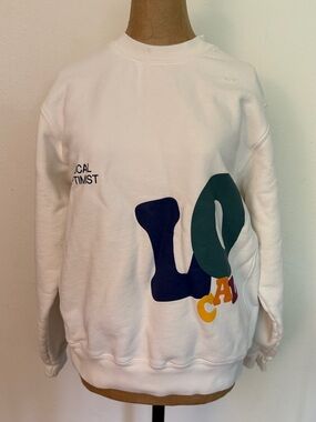 Madhappy S White Graphic Crewneck Sweater Multicolor Lettering oversized